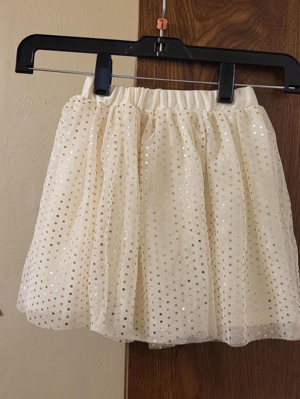 Cream Tulle Skirt with Gold Dot Accents